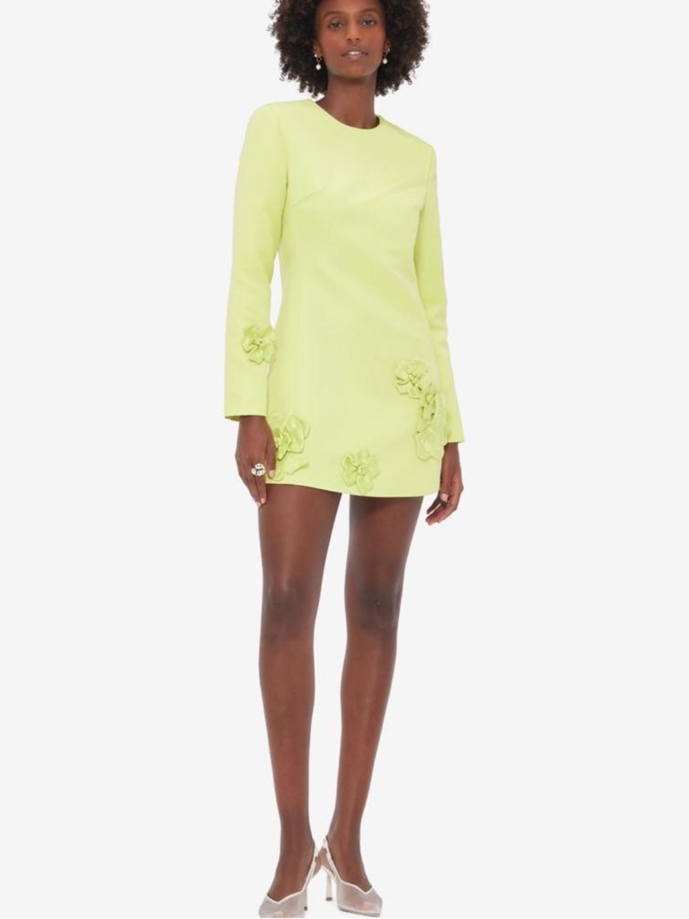 LEO LIN Aliza Floral Appliqué Fit-and-Flare Mini Dress in Chartreuse